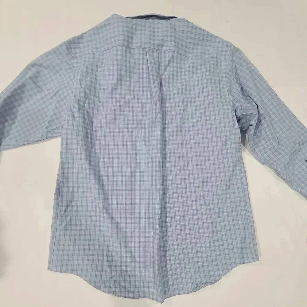 NWT Joseph & Feiss Large Cotton 80's 2 Ply Non Iron Button Up Checkered Blue‎